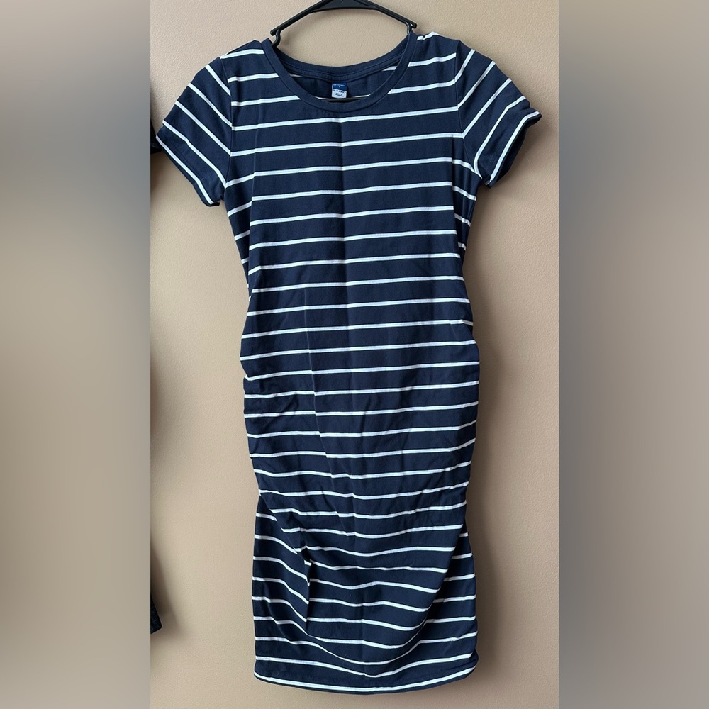 Navy and White Striped Tee Dress maternity